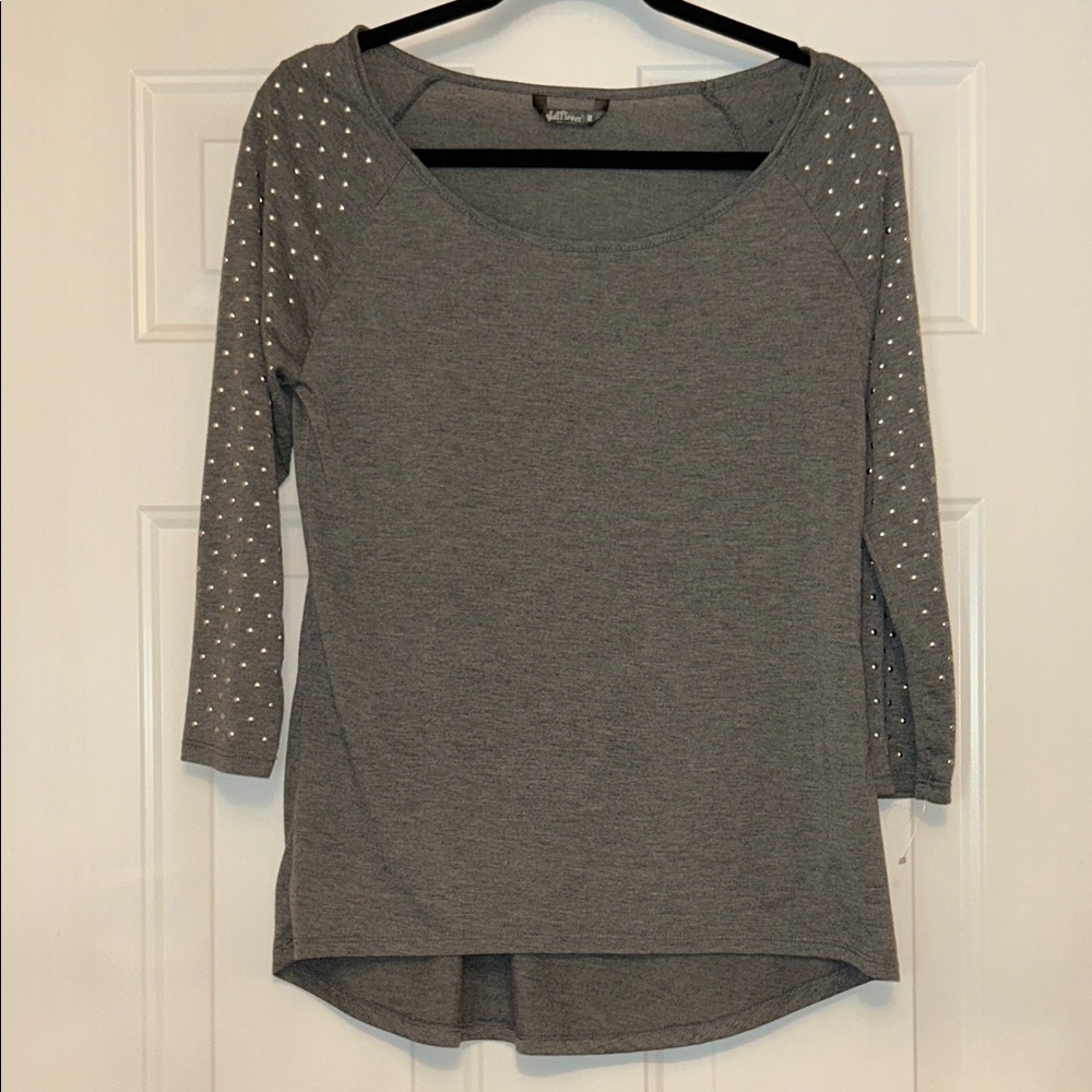 Wallflower Studded Long Sleeve Top Gray Silver M Casual Pullover Glam